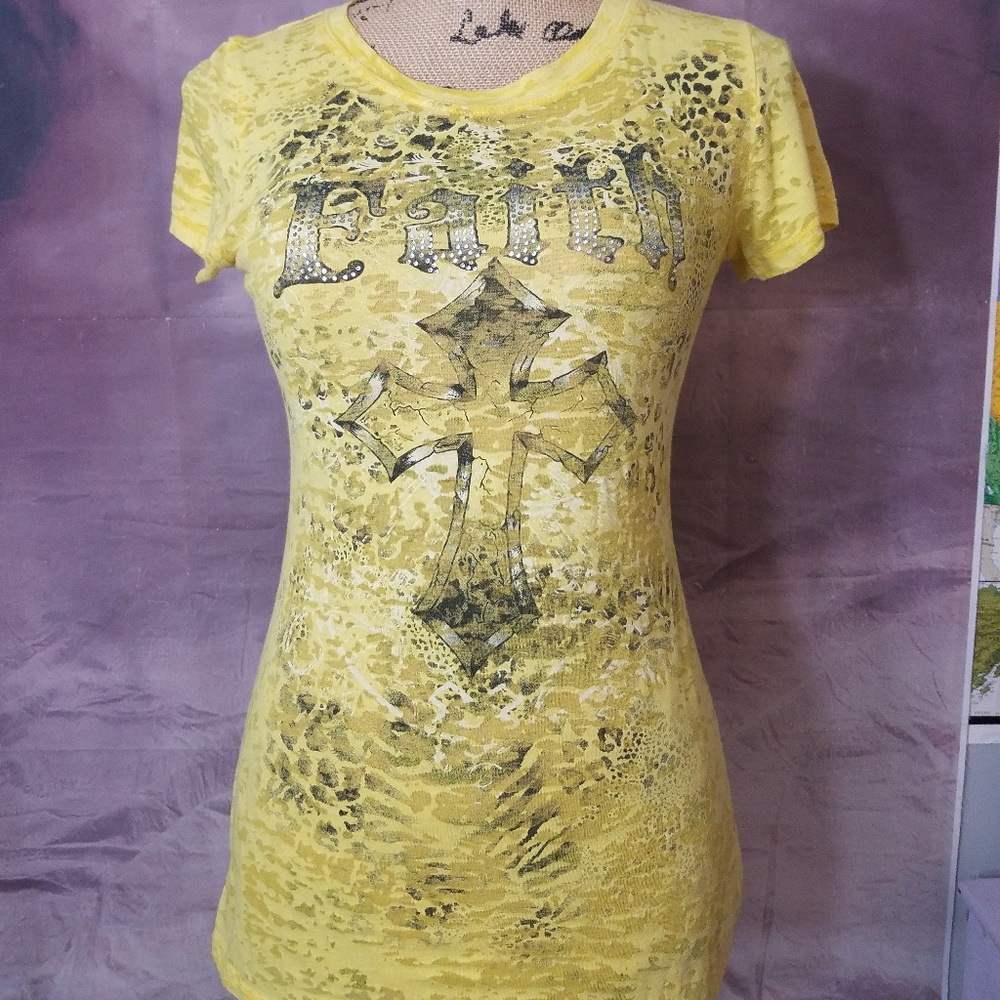 Ritual Yellow 'Faith' Short Sleeve Semi Sheer Tee
